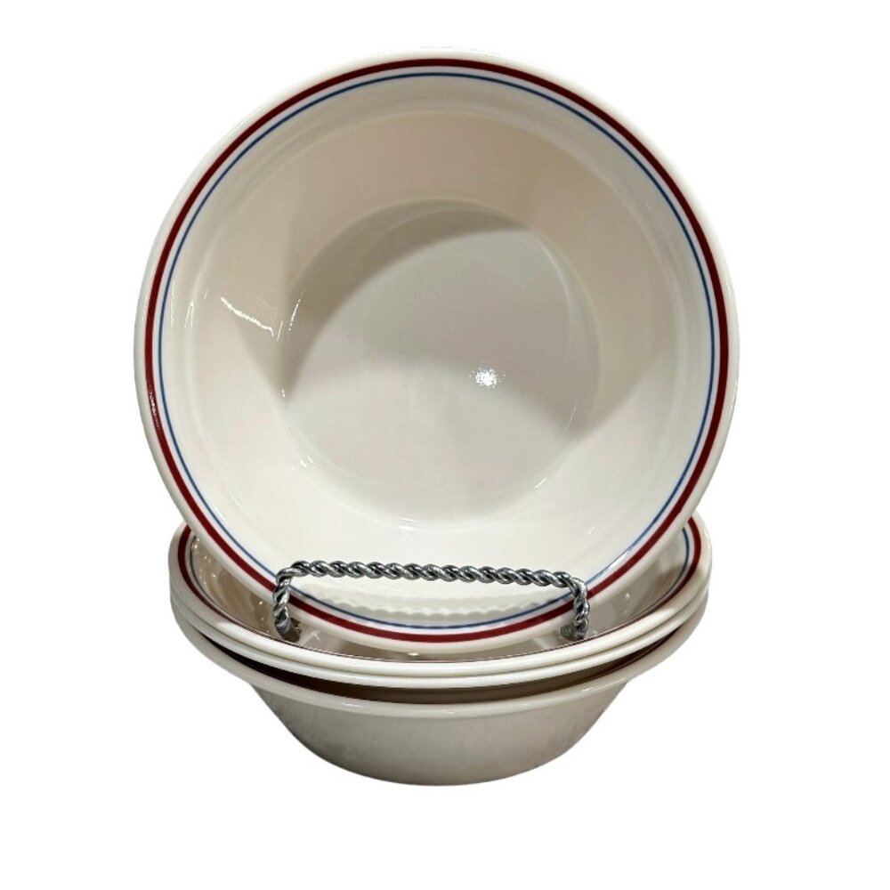Corelle Abundance Soup Cereal Coupe Bowls Set of 4 Blue Burgundy Trim VTG 1990s